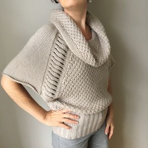 Tan Chunky Knit Cowl Neck Sweater, XS/S/M
